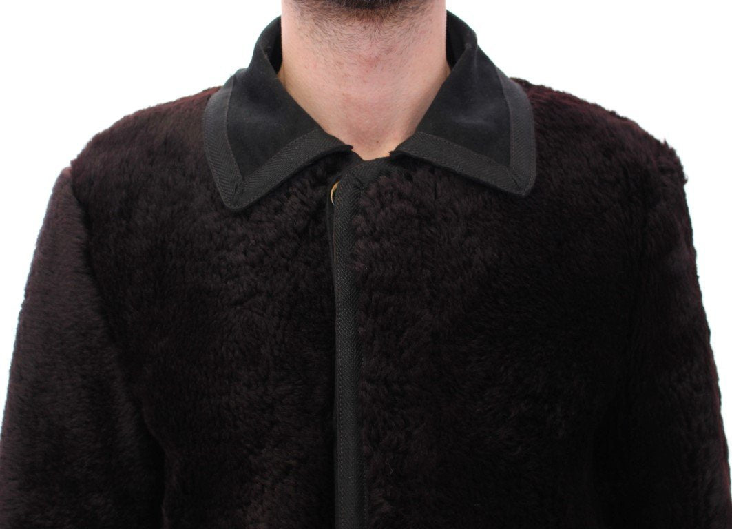 Runway Brown Shearling Leather Jacket Coat