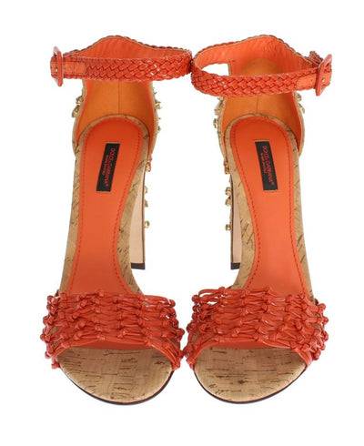 Orange Leather Cork Crystal Shoes