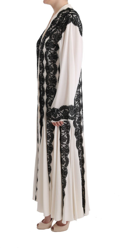 White Silk Floral Lace Kaftan Dress