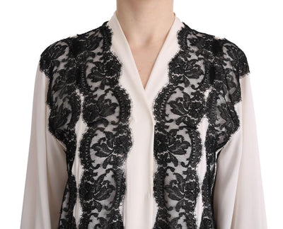 White Silk Floral Lace Kaftan Dress