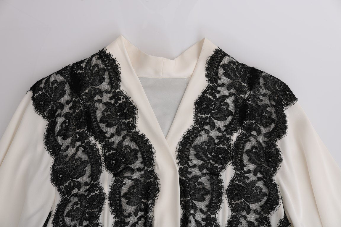 White Silk Floral Lace Kaftan Dress