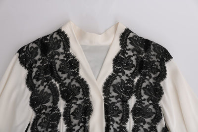 White Silk Floral Lace Kaftan Dress