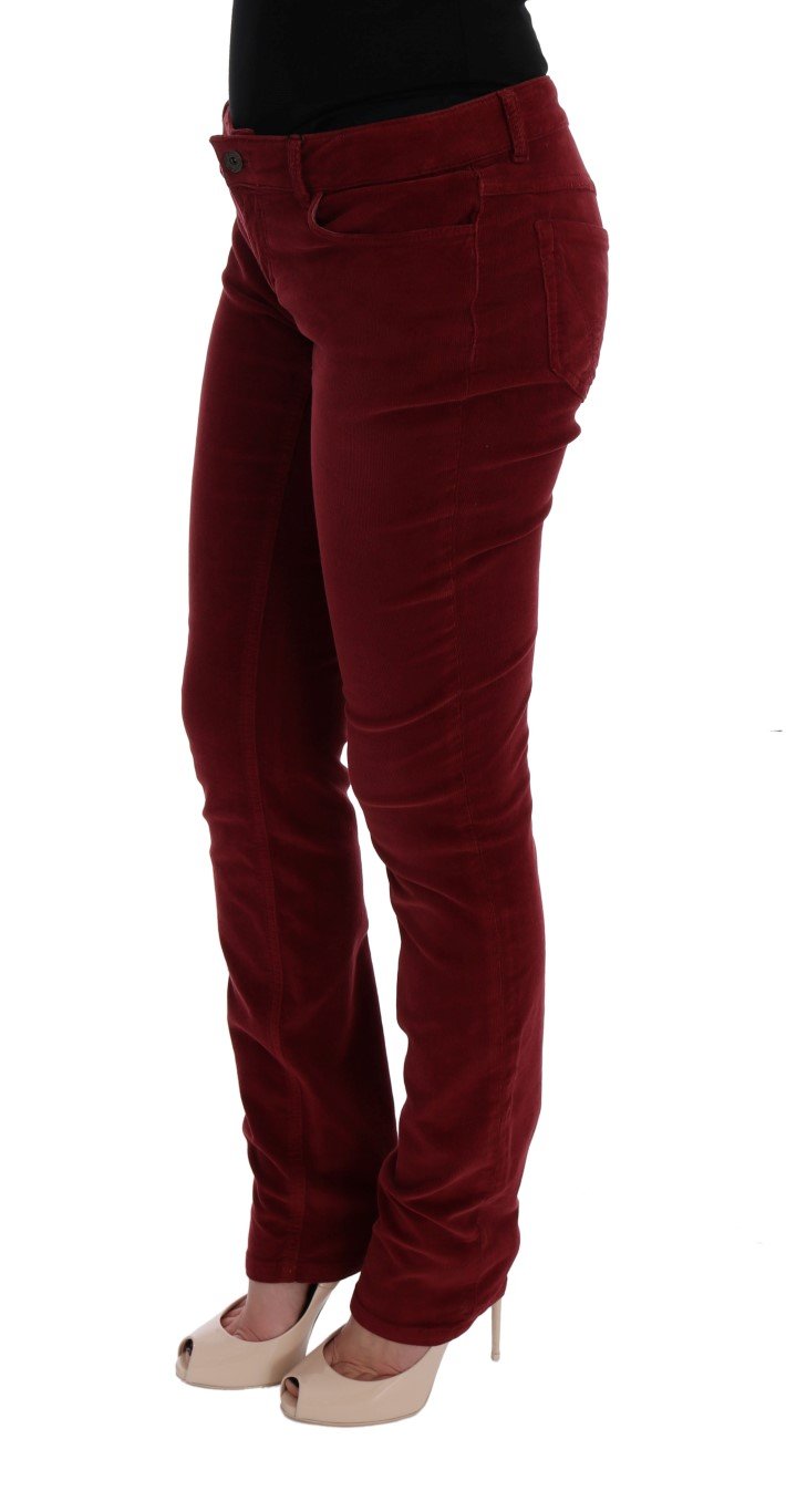 Red Cotton Corduroys Slim Fit Jeans