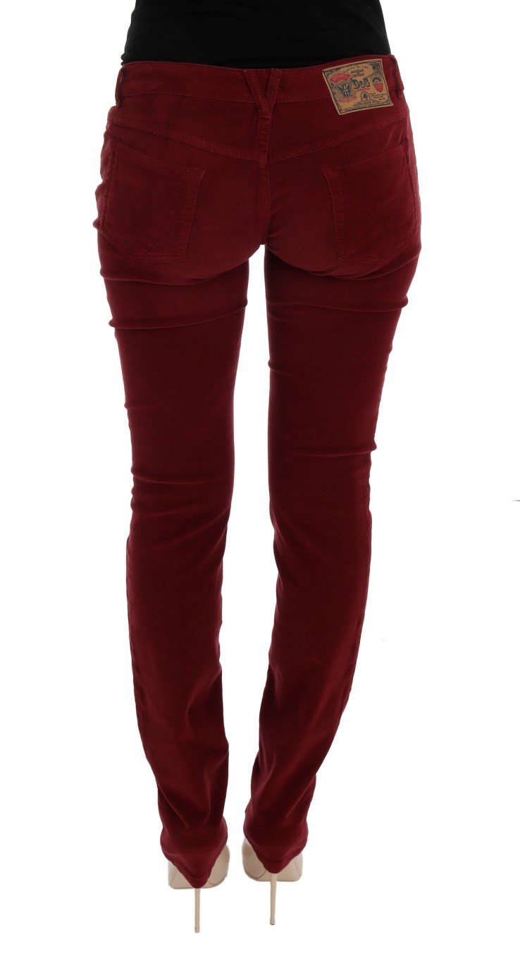 Red Cotton Corduroys Slim Fit Jeans