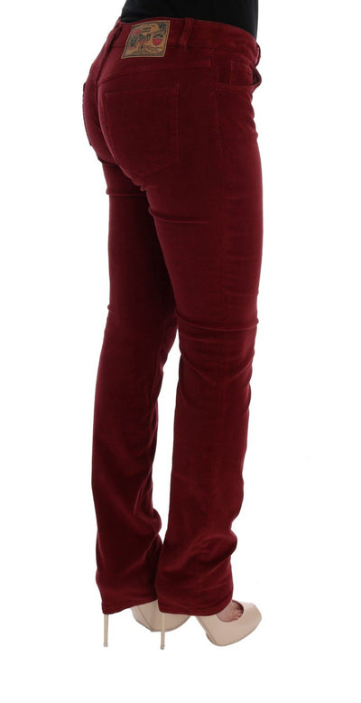 Red Cotton Corduroys Slim Fit Jeans