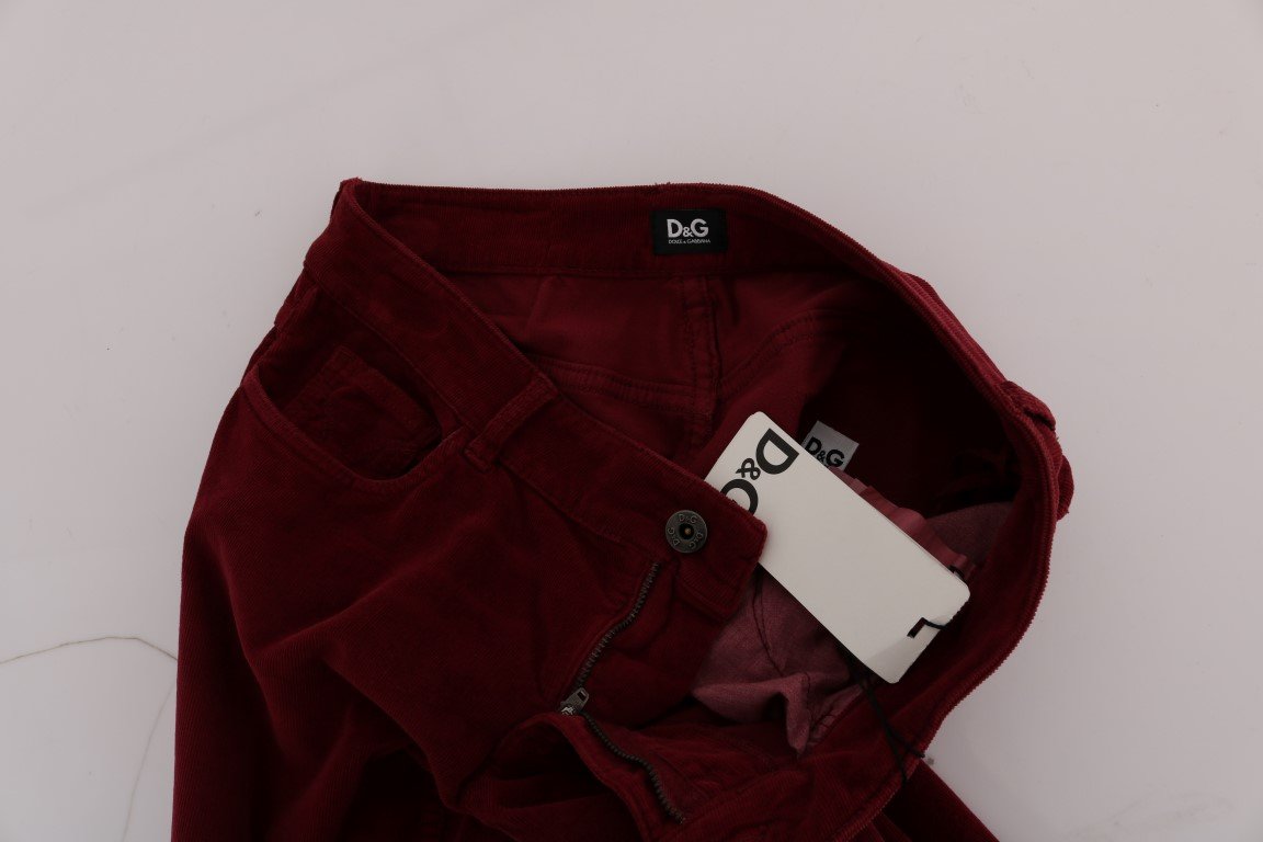Red Cotton Corduroys Slim Fit Jeans