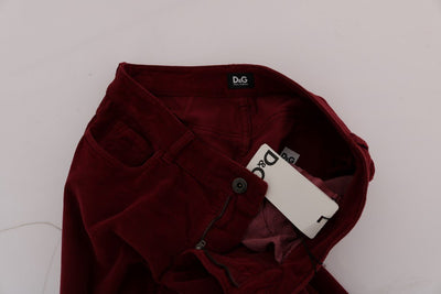 Red Cotton Corduroys Slim Fit Jeans