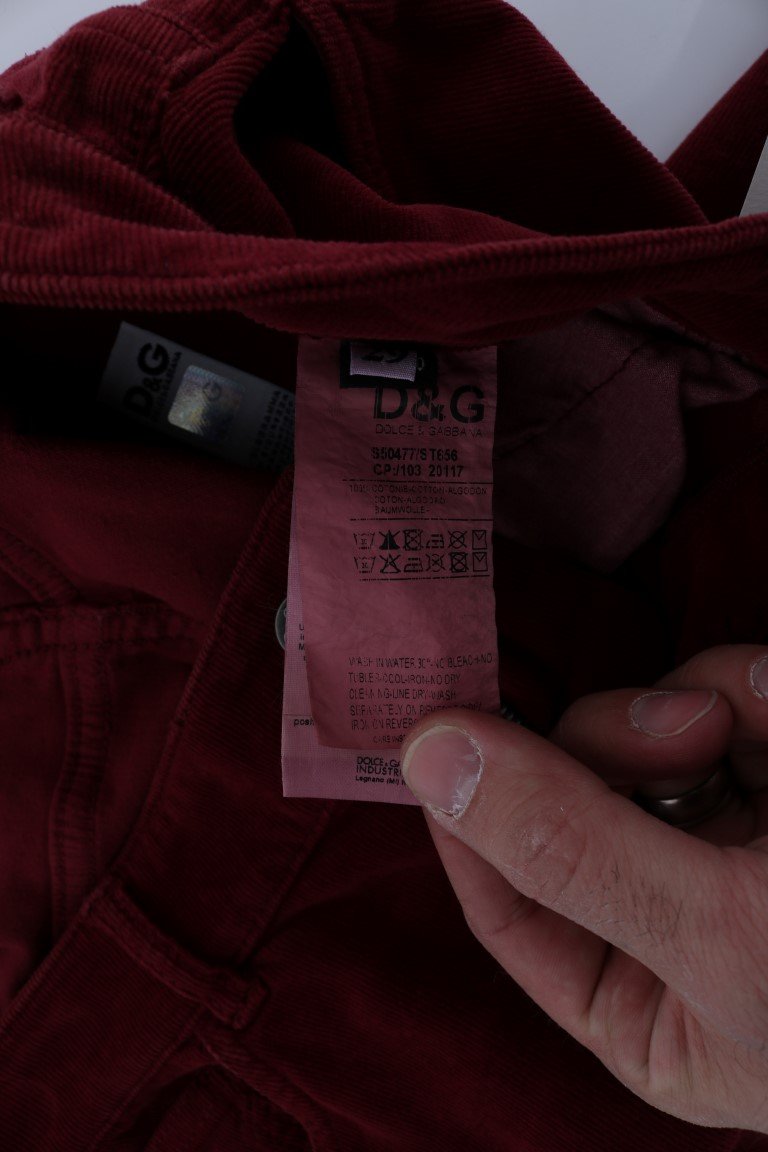 Red Cotton Corduroys Slim Fit Jeans