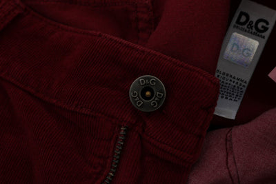 Red Cotton Corduroys Slim Fit Jeans