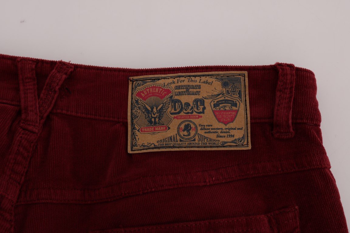 Red Cotton Corduroys Slim Fit Jeans