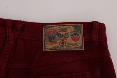 Red Cotton Corduroys Slim Fit Jeans