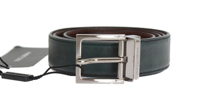 Blue Green Leather Silver Buckle Belt