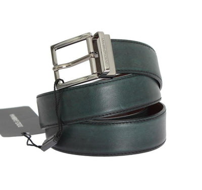Blue Green Leather Silver Buckle Belt