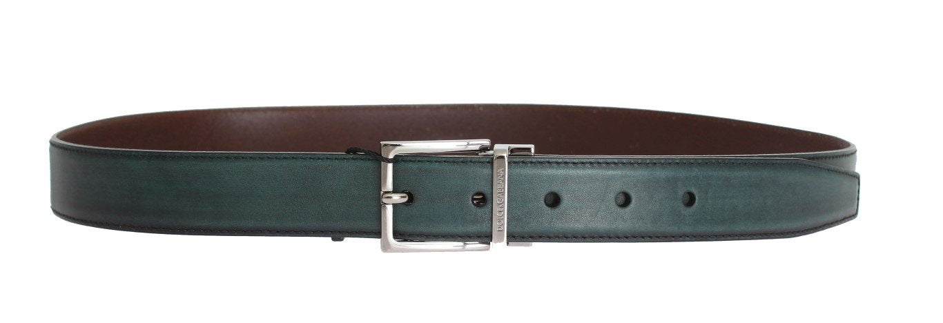 Blue Green Leather Silver Buckle Belt