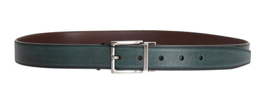 Blue Green Leather Silver Buckle Belt