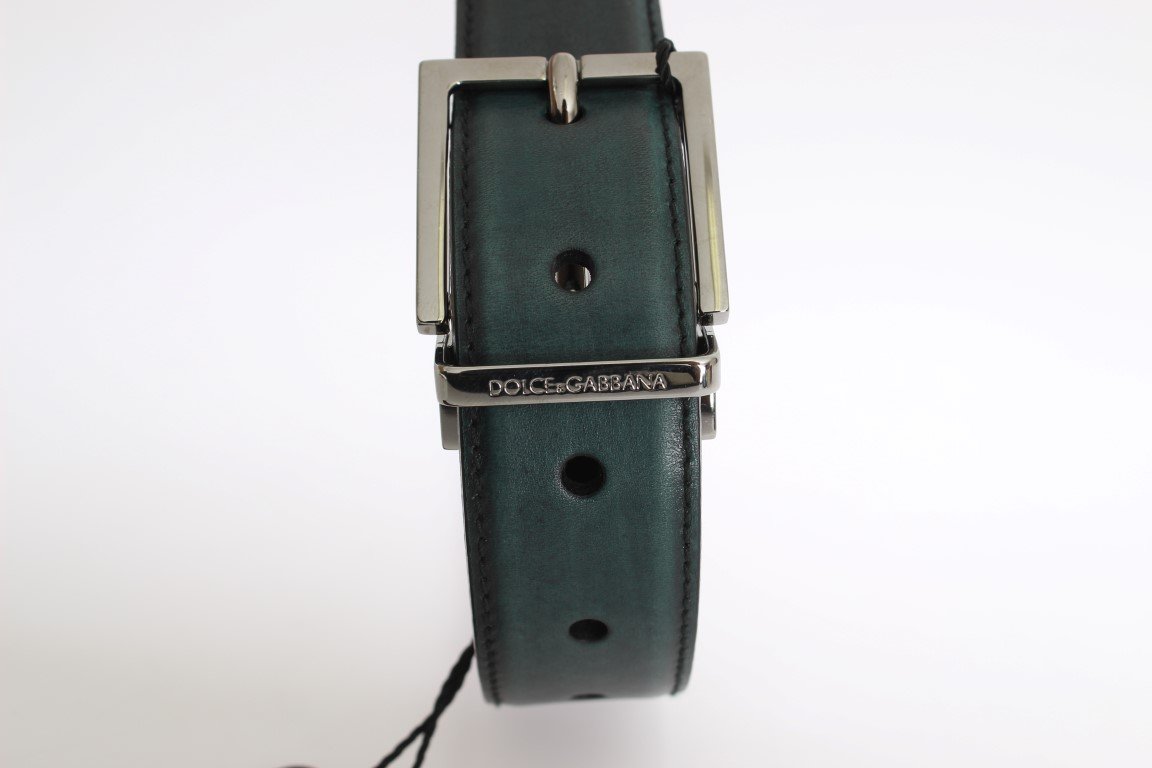 Blue Green Leather Silver Buckle Belt