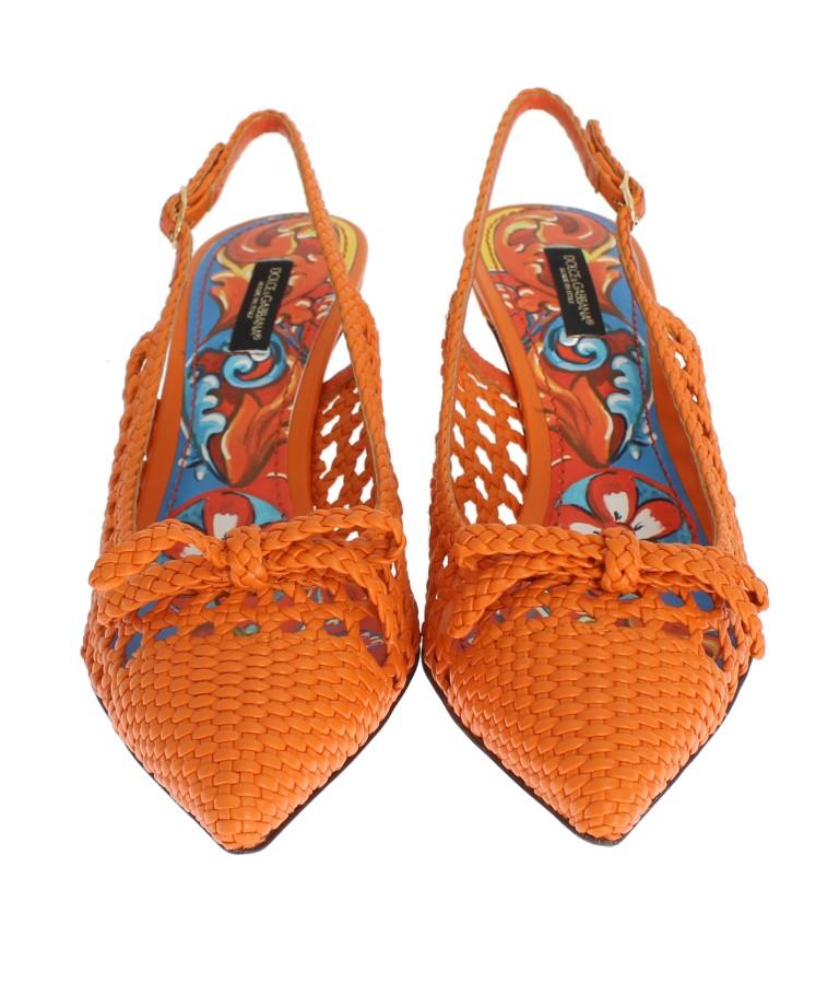 Orange Leather Slingbacks Pumps