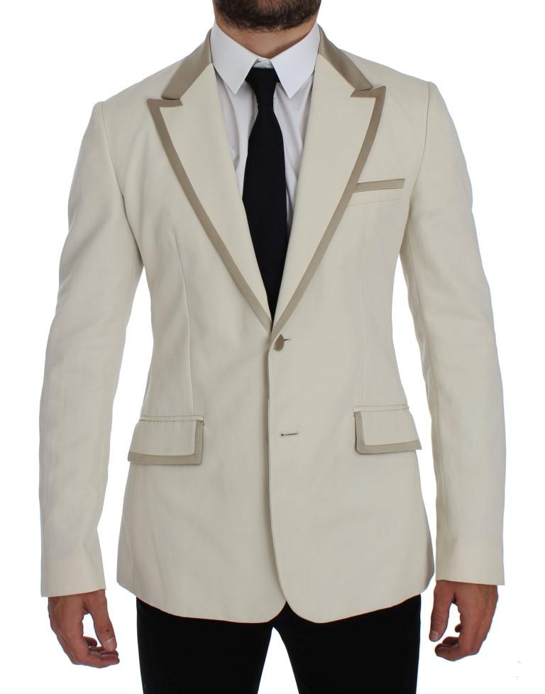 White Silver Slim Fit Cotton Linen Blazer
