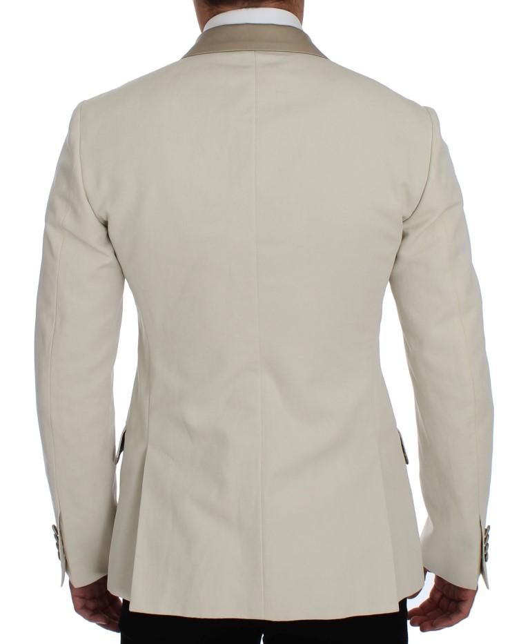 White Silver Slim Fit Cotton Linen Blazer