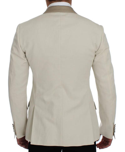 White Silver Slim Fit Cotton Linen Blazer