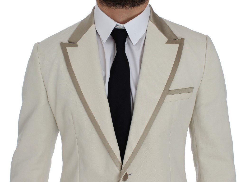 White Silver Slim Fit Cotton Linen Blazer