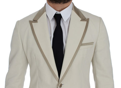 White Silver Slim Fit Cotton Linen Blazer