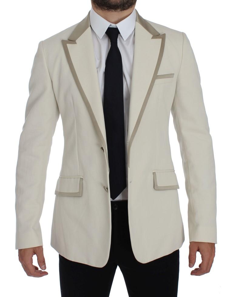 White Silver Slim Fit Cotton Linen Blazer