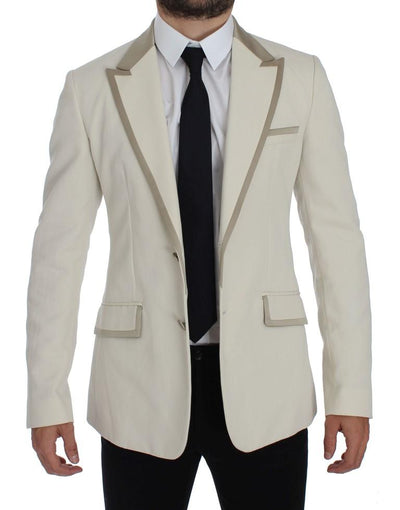 White Silver Slim Fit Cotton Linen Blazer