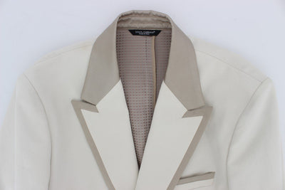 White Silver Slim Fit Cotton Linen Blazer
