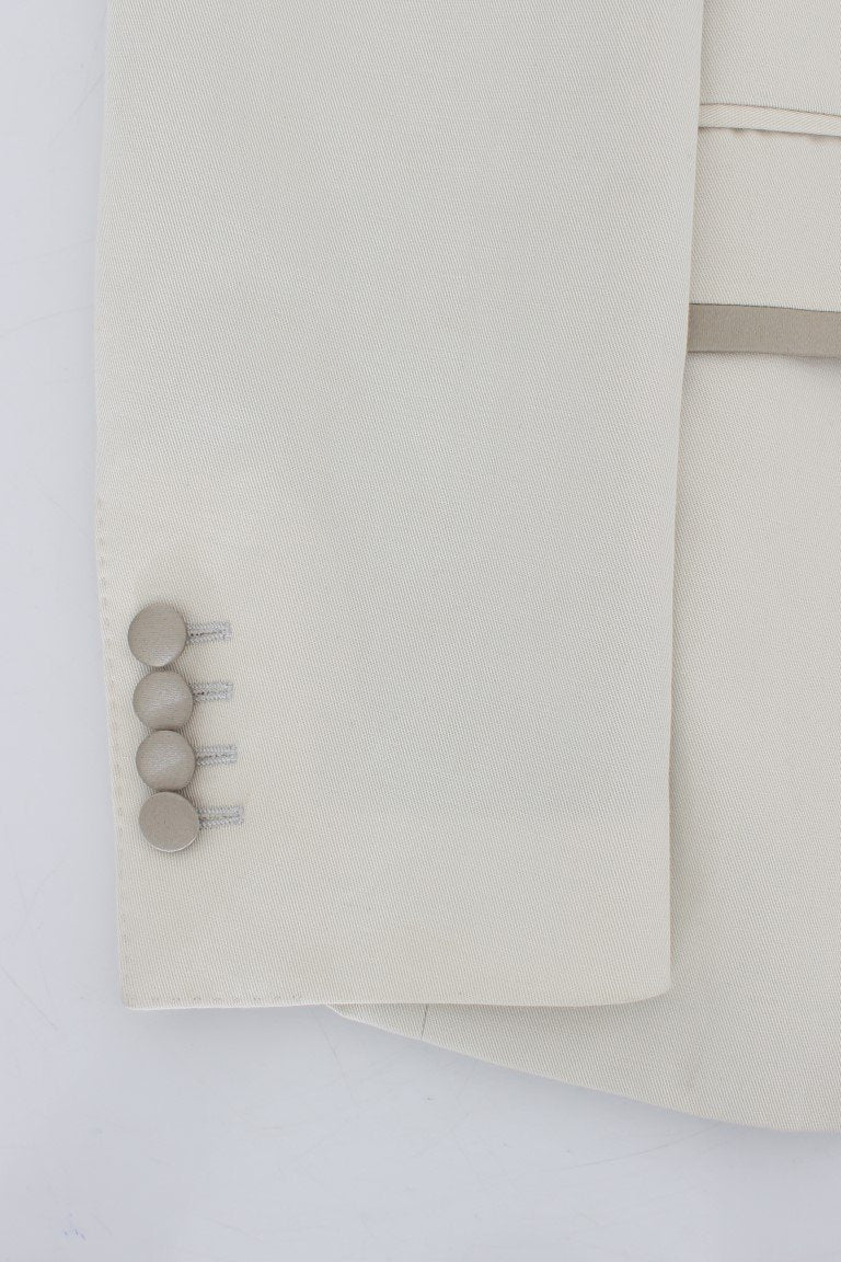 White Silver Slim Fit Cotton Linen Blazer
