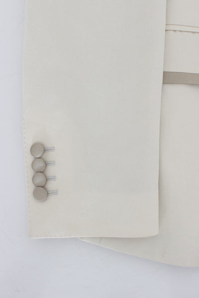 White Silver Slim Fit Cotton Linen Blazer