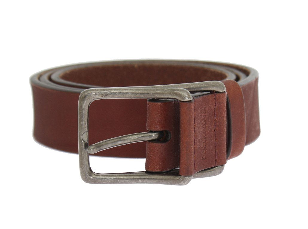 Brown Leather Logo Gold Buckle Belt