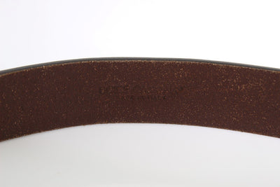 Brown Leather Logo Gold Buckle Belt