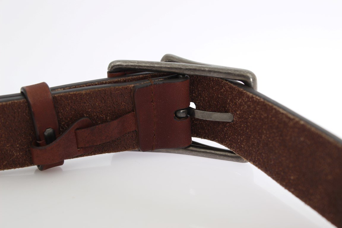 Brown Leather Logo Gold Buckle Belt