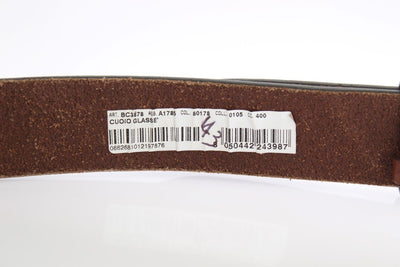 Brown Leather Logo Gold Buckle Belt