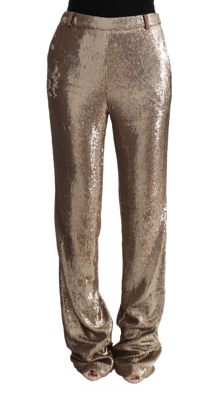 Gold Viscose Sequined Bootcut Pants