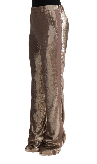 Gold Viscose Sequined Bootcut Pants