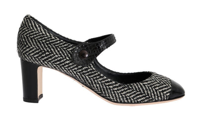 Black Tweed Snakeskin Mary Janes Pumps
