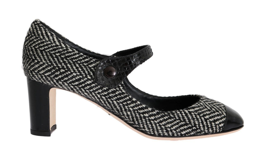 Black Tweed Snakeskin Mary Janes Pumps