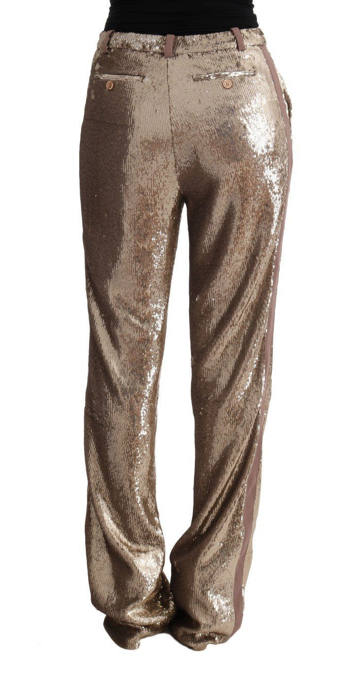 Gold Viscose Sequined Bootcut Pants