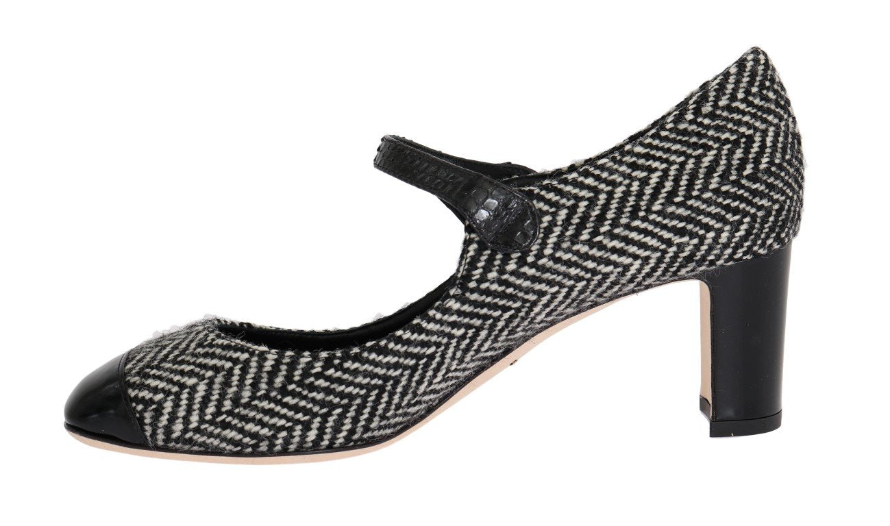 Black Tweed Snakeskin Mary Janes Pumps