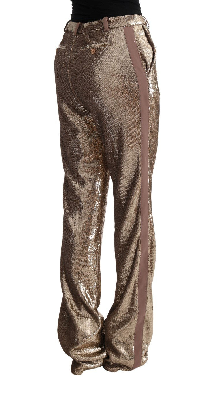 Gold Viscose Sequined Bootcut Pants