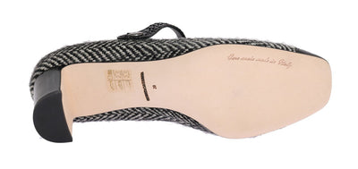 Black Tweed Snakeskin Mary Janes Pumps
