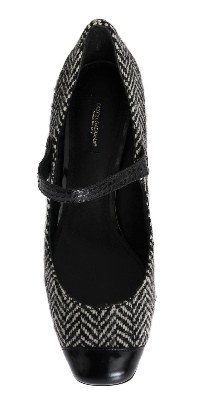 Black Tweed Snakeskin Mary Janes Pumps
