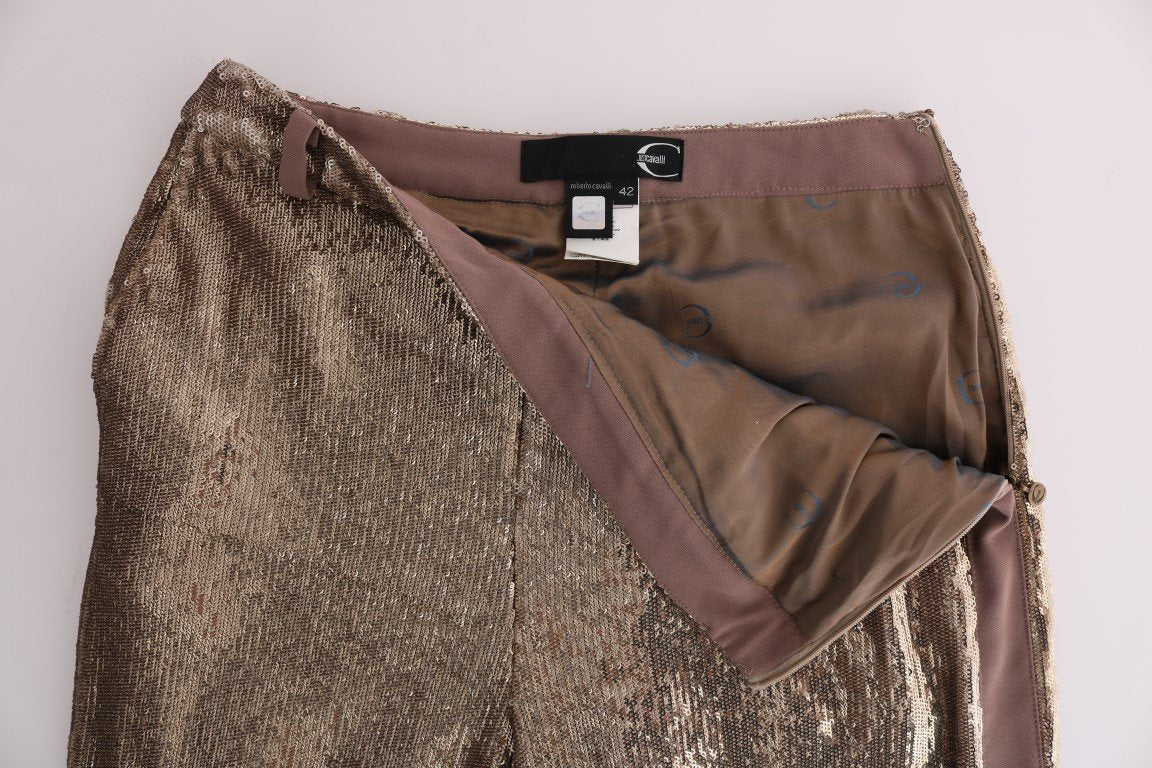 Gold Viscose Sequined Bootcut Pants