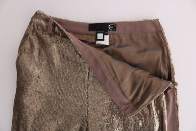 Gold Viscose Sequined Bootcut Pants
