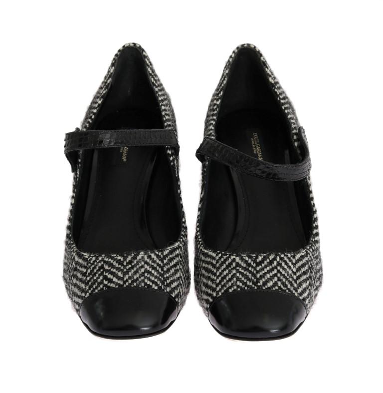 Black Tweed Snakeskin Mary Janes Pumps