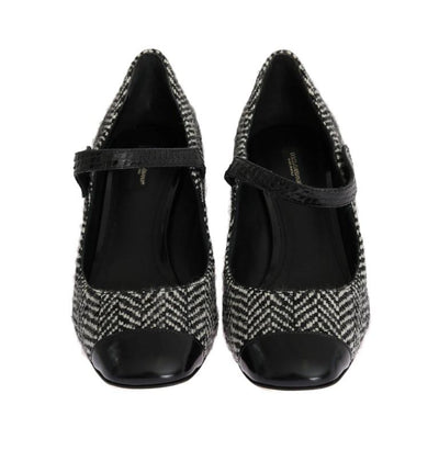 Black Tweed Snakeskin Mary Janes Pumps