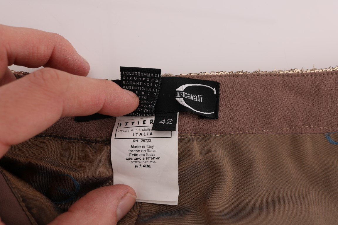 Gold Viscose Sequined Bootcut Pants