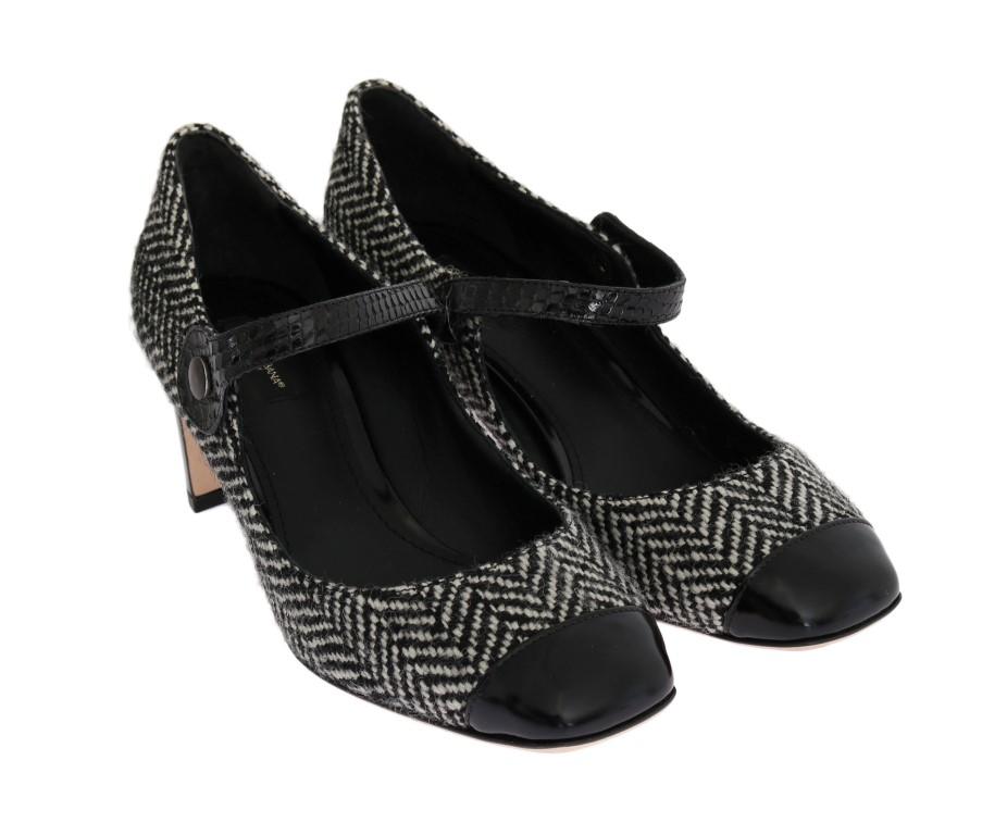 Black Tweed Snakeskin Mary Janes Pumps